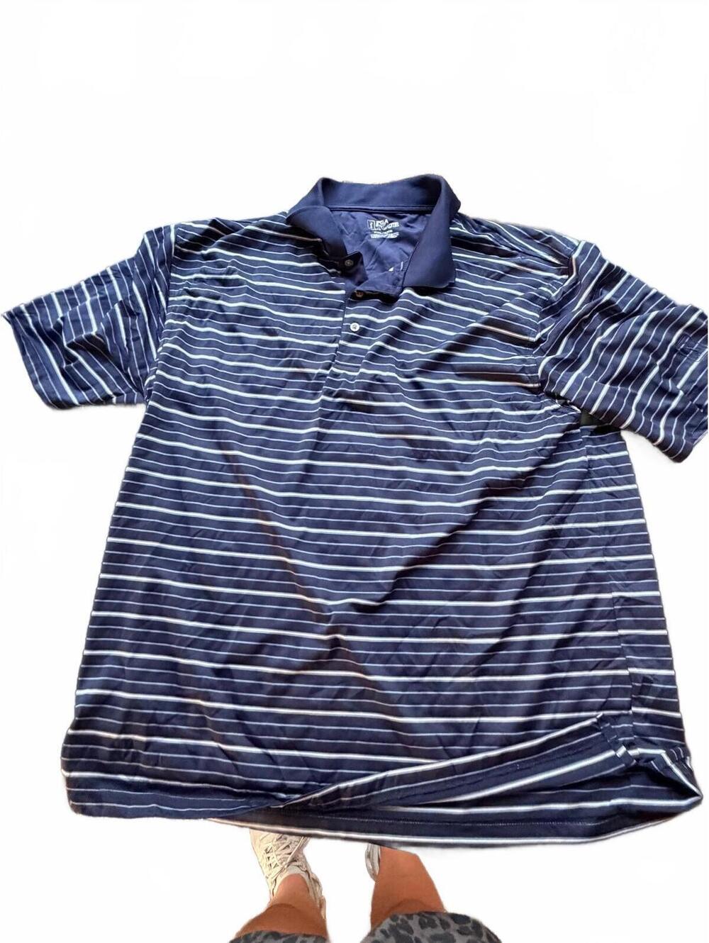 PGA TOUR Men's XXL Navy Striped Polo Shirt Casual Sporty Golf Tee